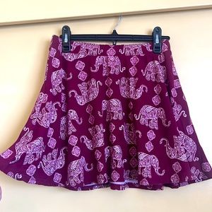 Burgundy flare skirt with elephant print